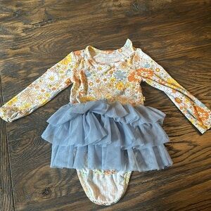 Posh Peanut Floral and Blue Tulle Dress